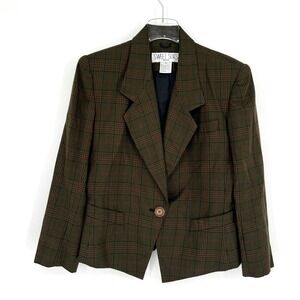 Vtg Plaid Blazer Womens 8P Green Dark Academia Preppy Sweet Suits 90s‎